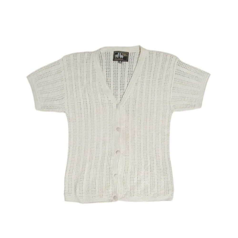 Womens Wool Cardigan Sweater Short Top Medium Hand Knit Crochet Boho Luxe Peru